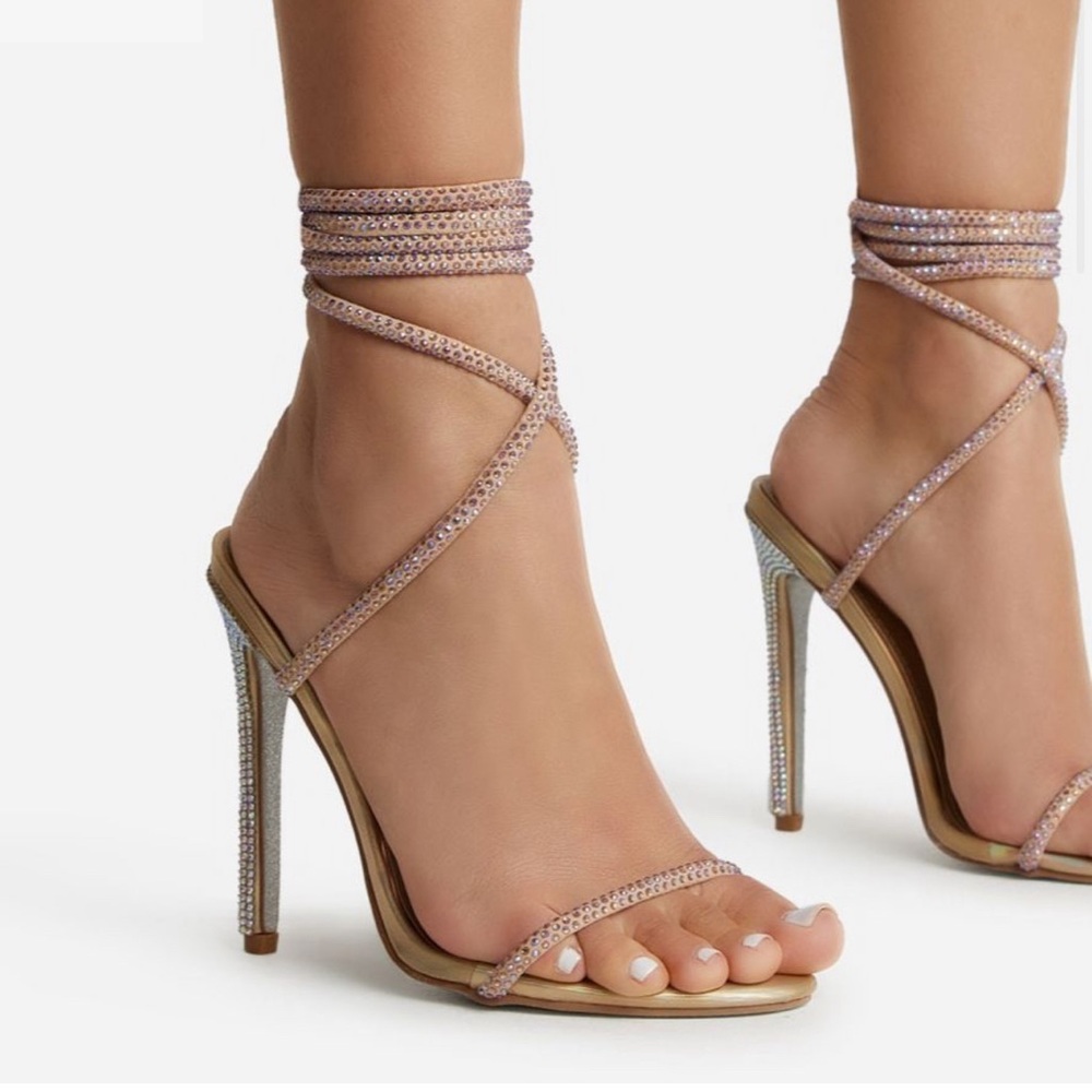 NEW Ego Rhinestone Lace-up Tie Jeweled Diamante Heels, SOLD OUT EVERYWHERE!